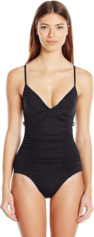 NWOT Seafolly 4 USA Wrap Front Ruched Panel Black Swimsuit 130772