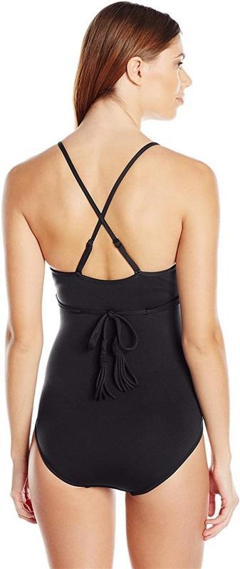 NWOT Seafolly 4 USA Wrap Front Ruched Panel Black Swimsuit 130772