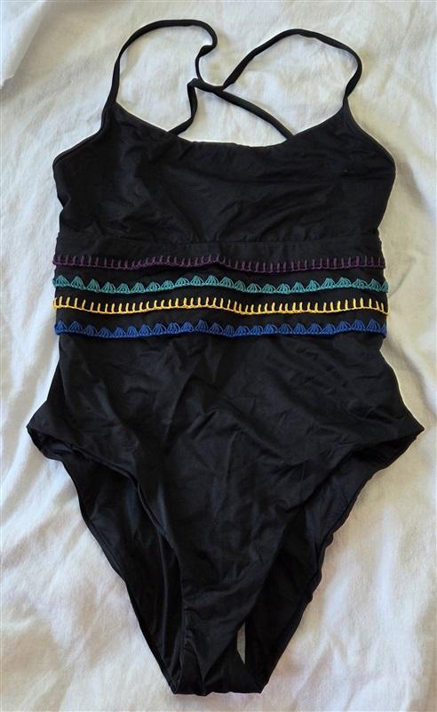 NWT Soluna S Embroidery Maillot Strappy Back 1Pc Swimsuit Black 130773