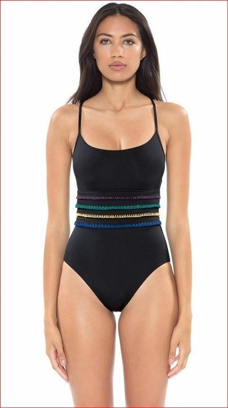 NWT Soluna S Embroidery Maillot Strappy Back 1Pc Swimsuit Black 130773