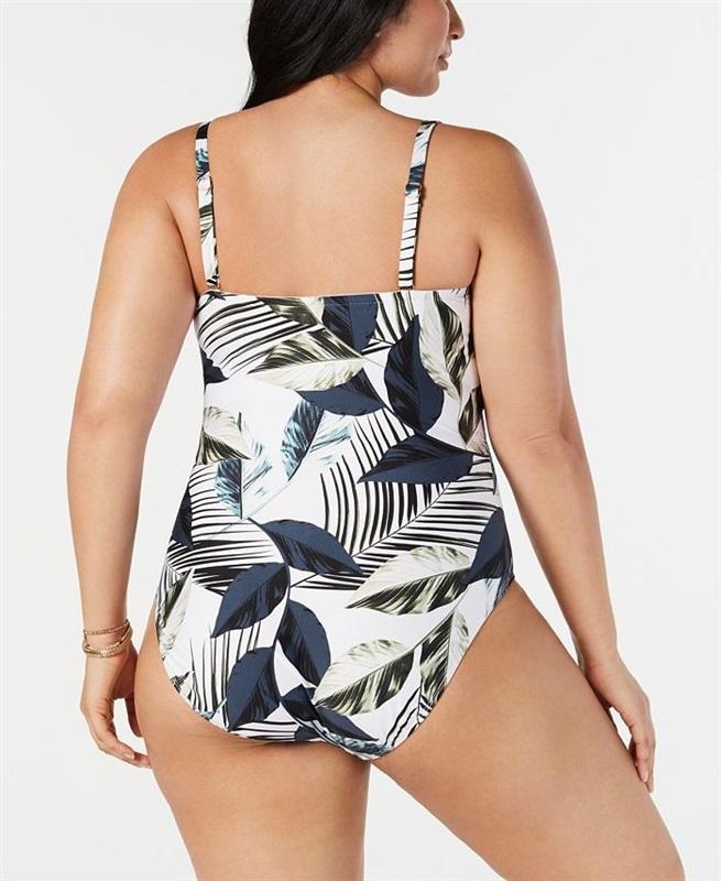 NWT La Blanca 12 Island Goddess Twist Front Blue Leaves 1Pc Swimsuit 130777