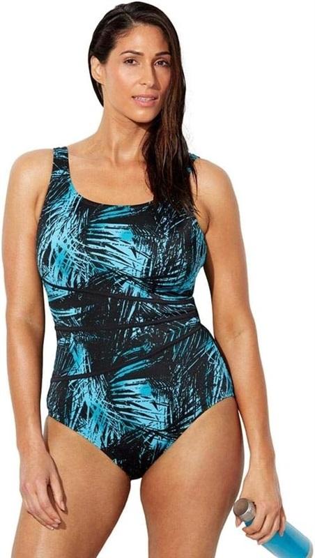 NWT Swimsuits For All 18 Aquabelle Splice Black Blue Leaf Tank Swimsuit 130781