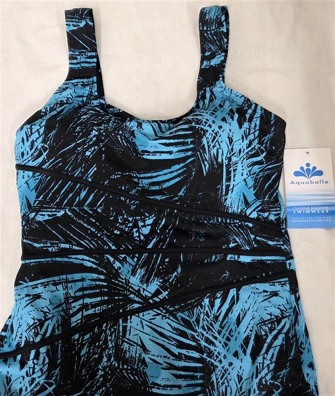 NWT Swimsuits For All 18 Aquabelle Splice Black Blue Leaf Tank Swimsuit 130781