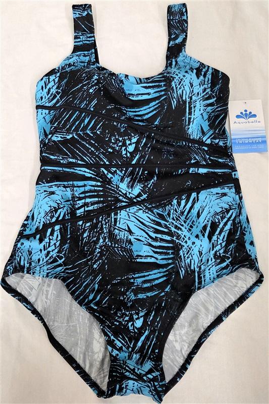 NWT Swimsuits For All 18 Aquabelle Splice Black Blue Leaf Tank Swimsuit 130781