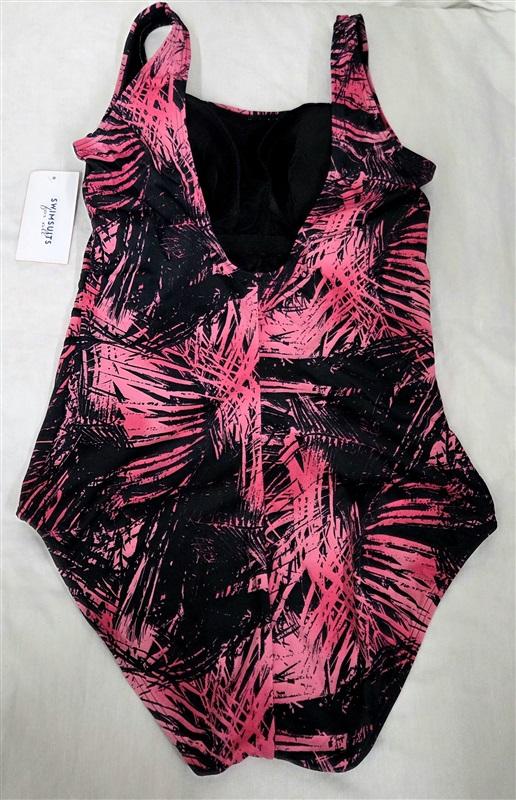 NWT Swimsuits For All 14 Aquabelle Splice Black Pink Leaf Tank Swimsuit 130782