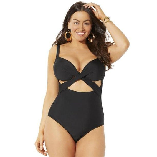 NWT Swimsuits For All 8 Black Sweetheart Cut Out Bombshell 1pc 130783