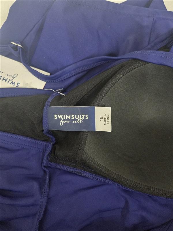 NWT Swimsuits for All 16 Crochet Neckline 1 Pc Swim dress Blue 130790