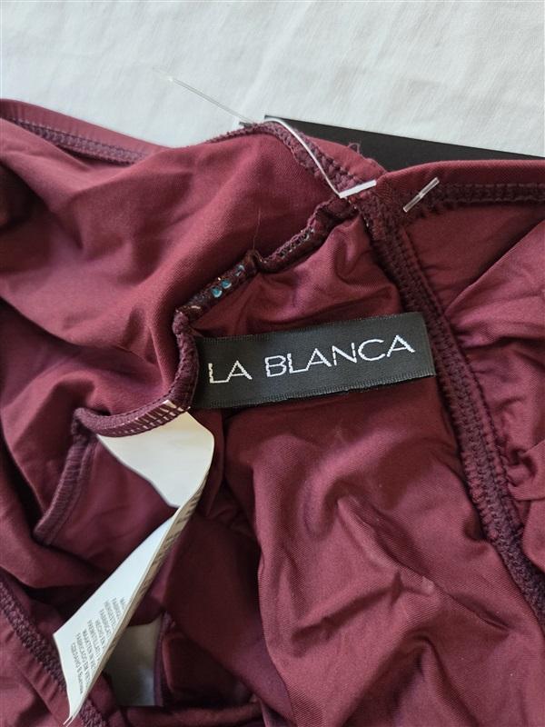 NWT La Blanca 8 Burgundy Crochet Ribbon Halter Tankini Swim Top 130794