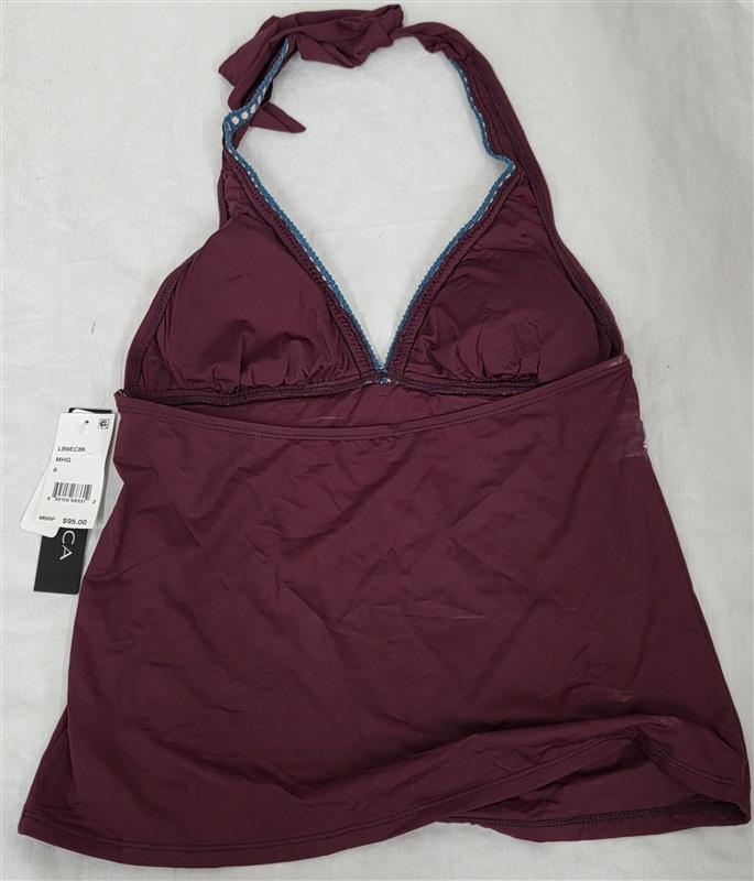 NWT La Blanca 8 Burgundy Crochet Ribbon Halter Tankini Swim Top 130794