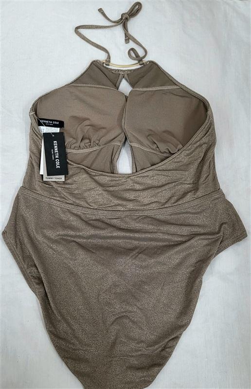 NWT Kenneth Cole XL Lurex Gold Solids Mio 1PC Swimsuit Gold Sparkle 130797