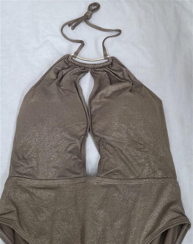 NWT Kenneth Cole XL Lurex Gold Solids Mio 1PC Swimsuit Gold Sparkle 130797