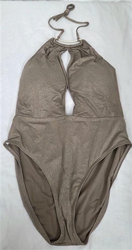NWT Kenneth Cole XL Lurex Gold Solids Mio 1PC Swimsuit Gold Sparkle 130797