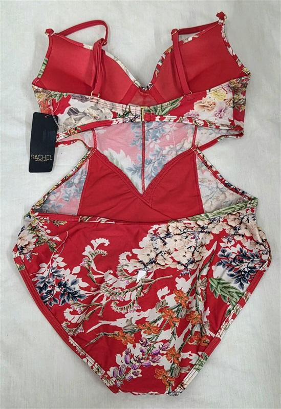 NWT Rachel Roy S Printed Mesh Underwire One-Piece Swimsuit Red Floral 130799