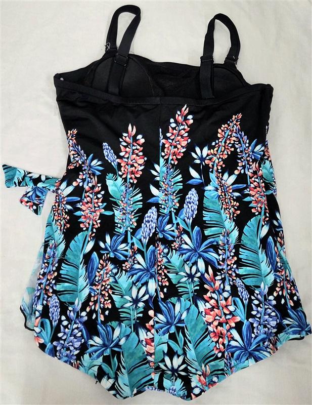 NWOT Maxine Of Hollywood 16 In Full Bloom Wide Strap Sarong 1PC Swimsuit 130803