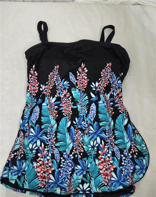 NWOT Maxine Of Hollywood 16 In Full Bloom Wide Strap Sarong 1PC Swimsuit 130803