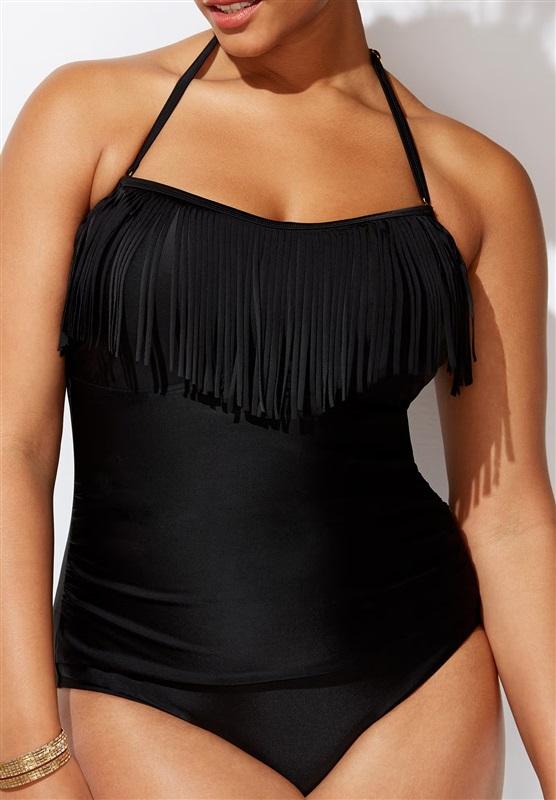 NWT Swimsuits For All 14 Bandeau Fringe Swim dress Black 130809