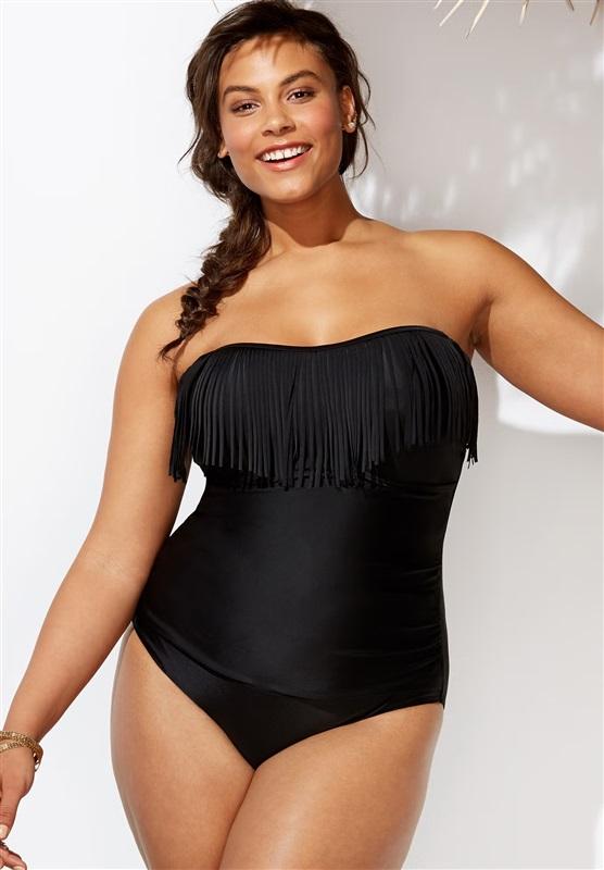 NWT Swimsuits For All 14 Bandeau Fringe Swim dress Black 130809