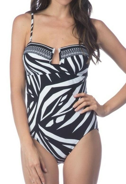 La Blanca 14 Sevilla Scarf U Wire Bandeau Plunge Zebra Swimsuit 130810