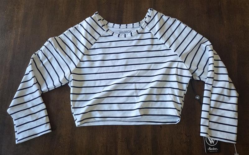 NWT Wildfox SM Stripe Rash Guard Crop Top Swimsuit Blue White 130815