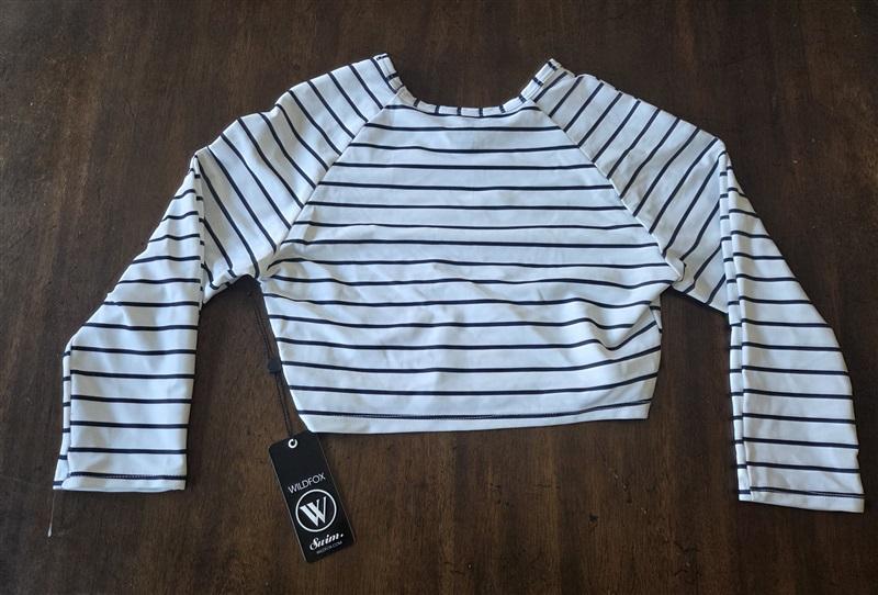 NWT Wildfox SM Stripe Rash Guard Crop Top Swimsuit Blue White 130815