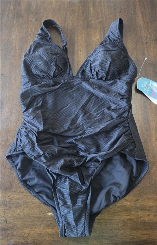 NWT Swim Solutions 12 Plunge Mio 1 pc Swimsuit Black 130819