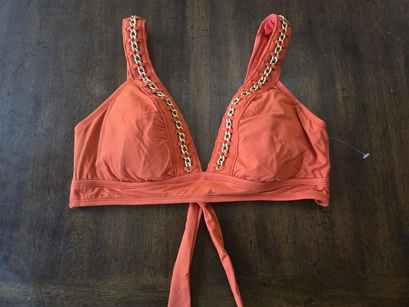 NWOT Kenneth Cole Large Chain Plunging V Neck Bikini Top Swimsuit 130820