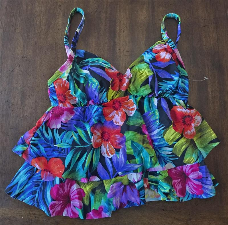 NWOT Trimshaper 6 Layered Ruffle Tankini Hibiscus Floral Swim Top 130821