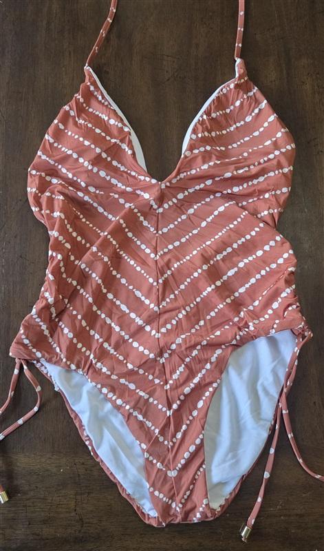 NWOT Bar III M Swimsuit 1pc Brown Polka Dot Low-Back 130833
