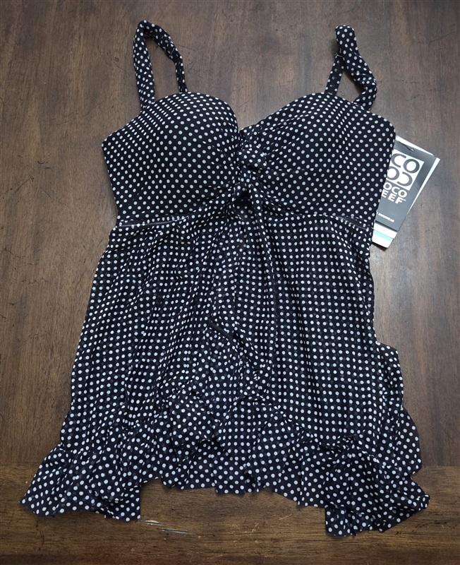 NWT Coco Reef 34D Sweetheart Sheer Black Tankini Polka Dot Swimsuit 130840
