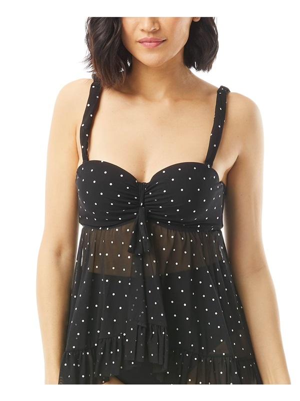 NWT Coco Reef 34D Sweetheart Sheer Black Tankini Polka Dot Swimsuit 130840