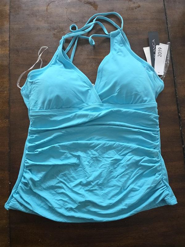 NWT La Blanca 12 Island Goddess Blue Tankini Swim Top 130842