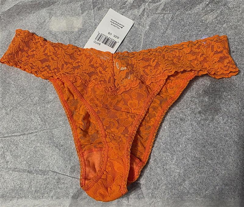 NWT Hanky Panky 1 Orange Signature Lace Original Rise Thong Underwear 130879