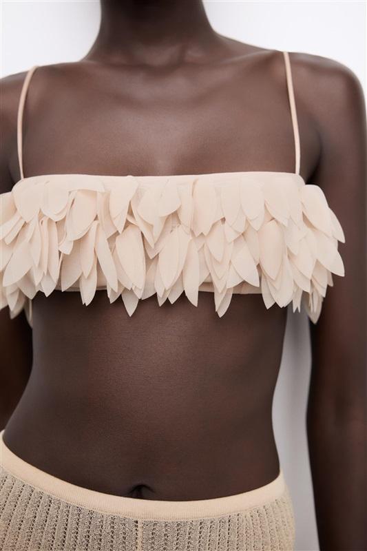 NWT Zara S Feather Leaf Bandeau Bralette Nude 130903