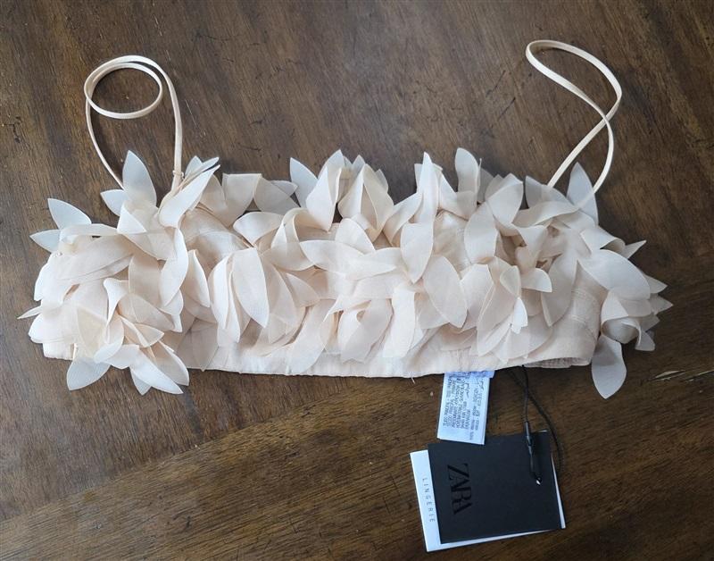 NWT Zara S Feather Leaf Bandeau Bralette Nude 130903