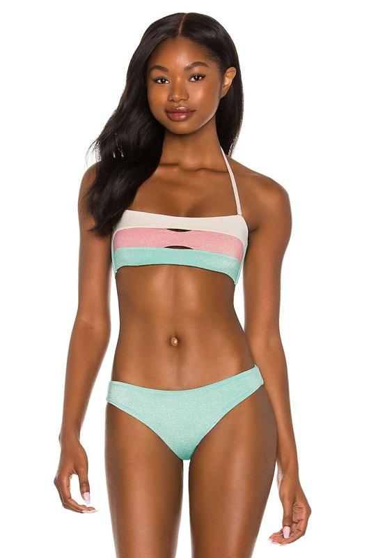 NWOT Pilyq Divine D Color Block Halter Bandeau Bikini Swim Top 130904
