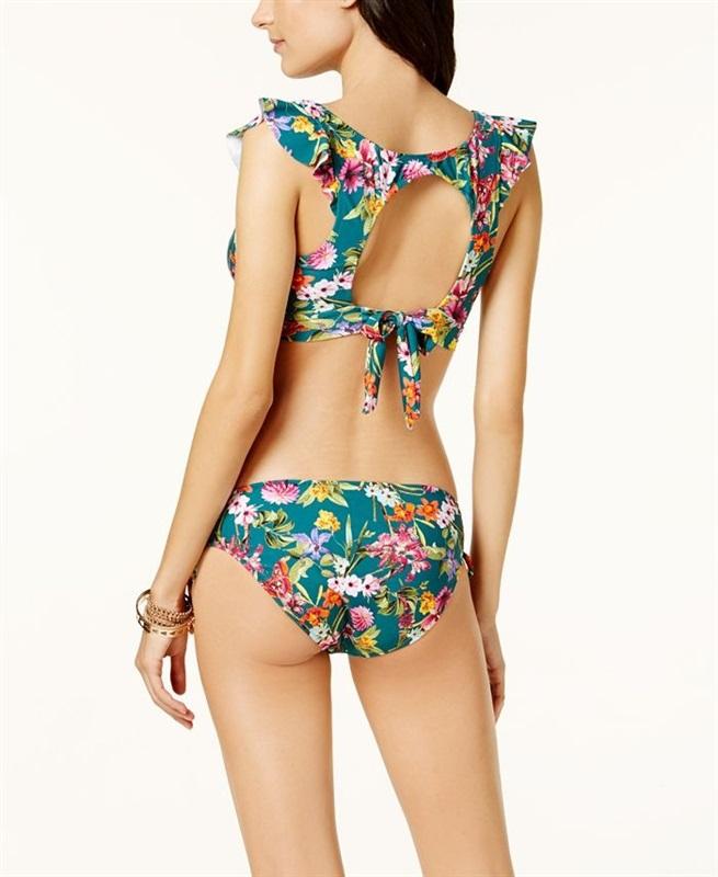 NWT Jessica Simpson L Eden Underwire Ruffle-Shoulder Bikini Top Green 130906