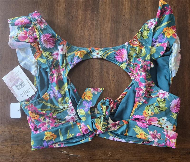 NWT Jessica Simpson L Eden Underwire Ruffle-Shoulder Bikini Top Green 130906