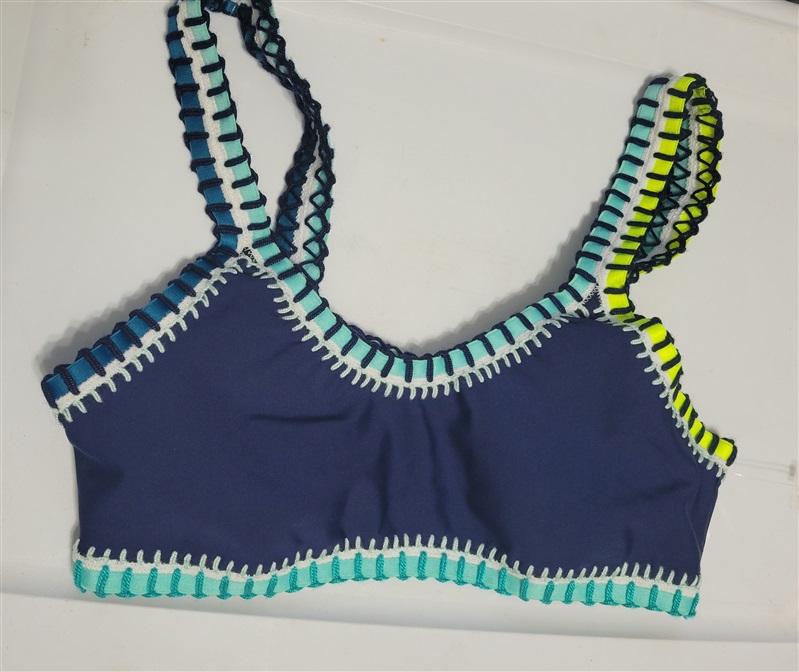 NWT Pilyq Platinum L Navy Crochet Trim Bikini Swim Top 130908
