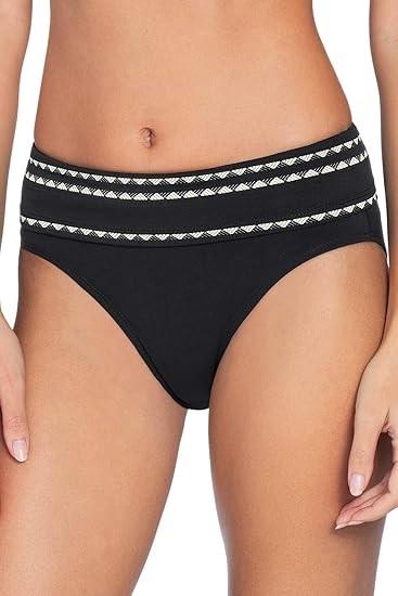 NWT Robin Piccone Naomi L Black White High Waist Band Bikini Swim Bottom 130909