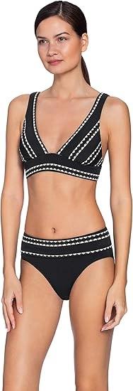 NWT Robin Piccone Naomi L Black White High Waist Band Bikini Swim Bottom 130909