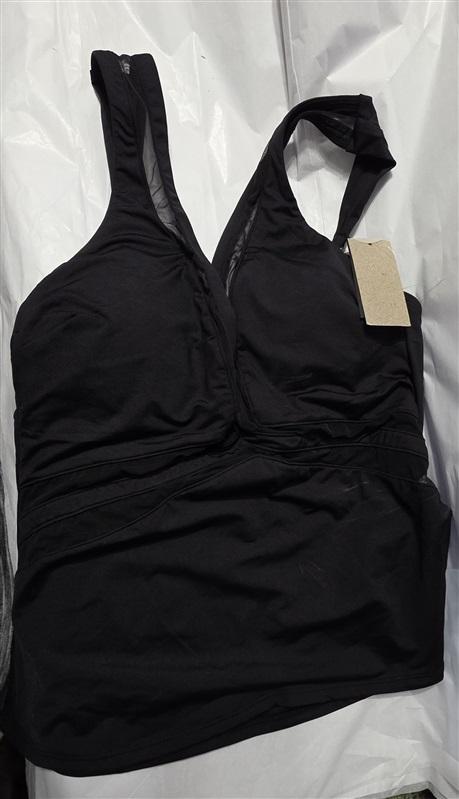 NWT Kenneth Cole L V-Neck Halter Tankini Swim Top Black 130910