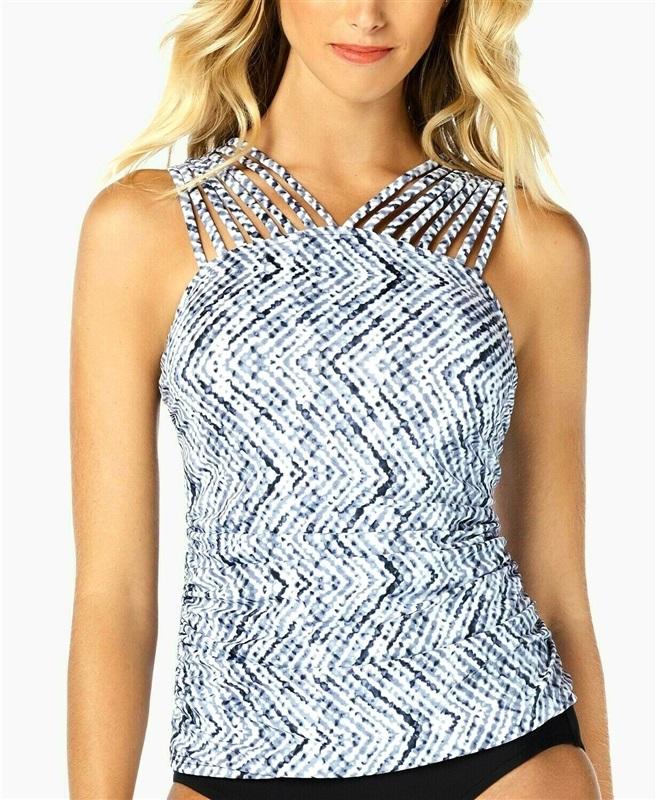 NWT Swim Solutions 12 Strappy Underwire Tankini Swim Top Gray White 130911