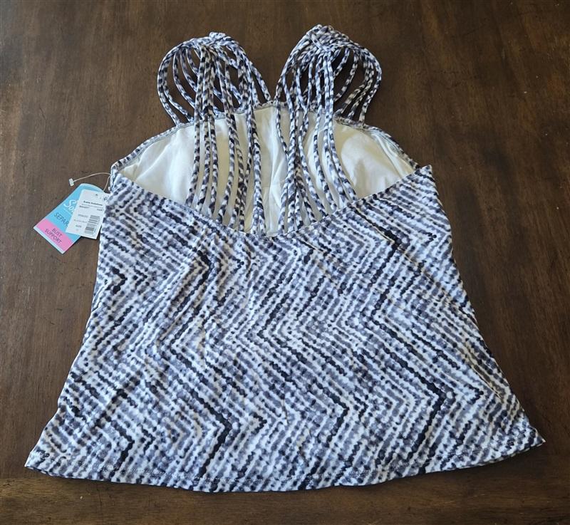 NWT Swim Solutions 12 Strappy Underwire Tankini Swim Top Gray White 130911