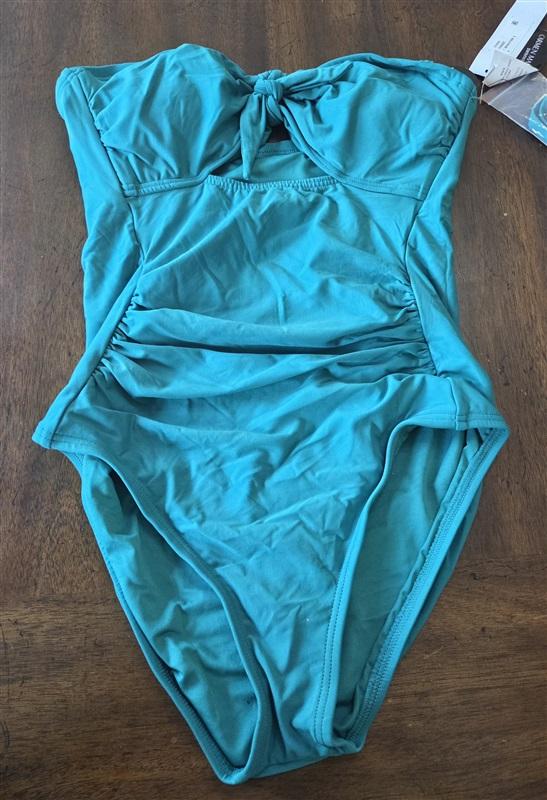 NWT Carmen Marc Valvo 6 Solid Bow Bandeau 1PC Swimsuit Green 130913