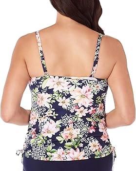 NWT Swim Solutions 16 Juliet Twist Navy Floral 5520810 Tankini Top 130915