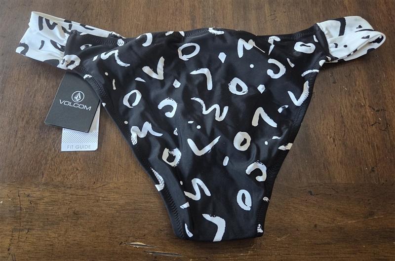 NWT Volcom L Hipster Tag UR It Black White Logo Bikini Bottom 130918