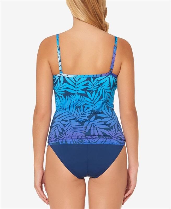 NWT Bleu Rod Beattie 14 Palm-Print Lattice-Front Push-Up Tankini Top 130926