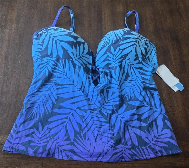 NWT Bleu Rod Beattie 14 Palm-Print Lattice-Front Push-Up Tankini Top 130926