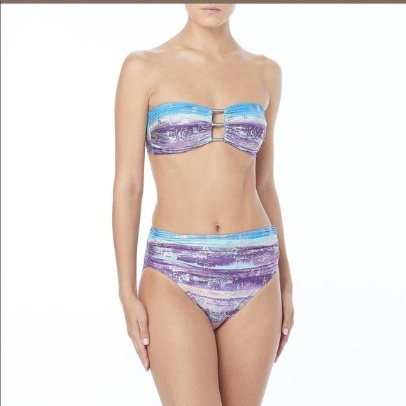 NWT Carmen Marc Valvo M Passion Fruit Hi Waist Bikini Swim Bottom 130944