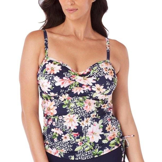 NWT Swim Solutions 12 Juliet Twist Navy Floral 5520810 Tankini Top 130954